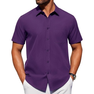 image:imageAlimens amp Gentle Mens Short Sleeve Dress Shirts Wrinkle Free Untucked Casual Button Down ShirtDark Purple