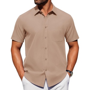 image:imageAlimens amp Gentle Mens Short Sleeve Dress Shirts Wrinkle Free Untucked Casual Button Down ShirtKhaki