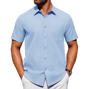 image:imageAlimens amp Gentle Mens Short Sleeve Dress Shirts Wrinkle Free Untucked Casual Button Down ShirtLight Blue