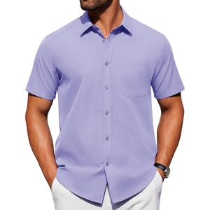 image:imageAlimens amp Gentle Mens Short Sleeve Dress Shirts Wrinkle Free Untucked Casual Button Down ShirtLight Purple