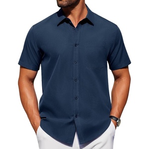 image:imageAlimens amp Gentle Mens Short Sleeve Dress Shirts Wrinkle Free Untucked Casual Button Down ShirtNavy Blue