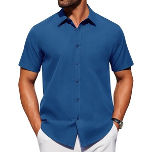 image:imageAlimens amp Gentle Mens Short Sleeve Dress Shirts Wrinkle Free Untucked Casual Button Down ShirtPeacock Blue