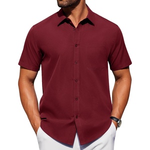 image:imageAlimens amp Gentle Mens Short Sleeve Dress Shirts Wrinkle Free Untucked Casual Button Down ShirtWine Red
