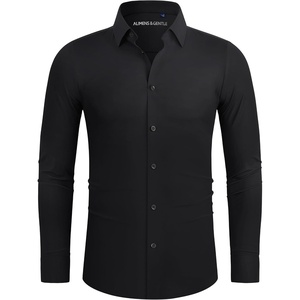 image:imageAlimens amp Gentle Stretch Mens Dress Shirts Slim Fit Long Sleeve Casual Skinny Muscle Fit Wrinkle Free Button Down ShirtBlack