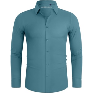 image:imageAlimens amp Gentle Stretch Mens Dress Shirts Slim Fit Long Sleeve Casual Skinny Muscle Fit Wrinkle Free Button Down ShirtBlue Heaven