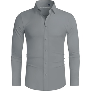 image:imageAlimens amp Gentle Stretch Mens Dress Shirts Slim Fit Long Sleeve Casual Skinny Muscle Fit Wrinkle Free Button Down ShirtGrey