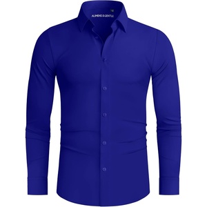 image:imageAlimens amp Gentle Stretch Mens Dress Shirts Slim Fit Long Sleeve Casual Skinny Muscle Fit Wrinkle Free Button Down ShirtKlein Blue