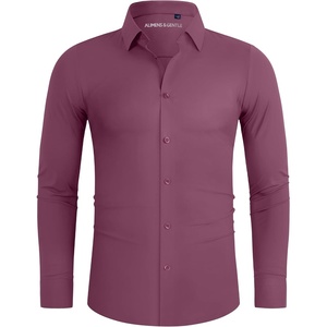 image:imageAlimens amp Gentle Stretch Mens Dress Shirts Slim Fit Long Sleeve Casual Skinny Muscle Fit Wrinkle Free Button Down ShirtMellow Mauve