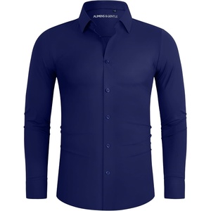 image:imageAlimens amp Gentle Stretch Mens Dress Shirts Slim Fit Long Sleeve Casual Skinny Muscle Fit Wrinkle Free Button Down ShirtNavy Blue