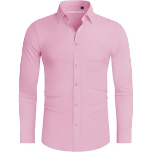 image:imageAlimens amp Gentle Stretch Mens Dress Shirts Slim Fit Long Sleeve Casual Skinny Muscle Fit Wrinkle Free Button Down ShirtPink