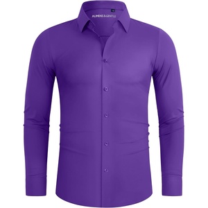 image:imageAlimens amp Gentle Stretch Mens Dress Shirts Slim Fit Long Sleeve Casual Skinny Muscle Fit Wrinkle Free Button Down ShirtPurple