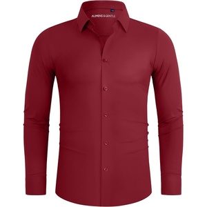 image:imageAlimens amp Gentle Stretch Mens Dress Shirts Slim Fit Long Sleeve Casual Skinny Muscle Fit Wrinkle Free Button Down ShirtRuby Red