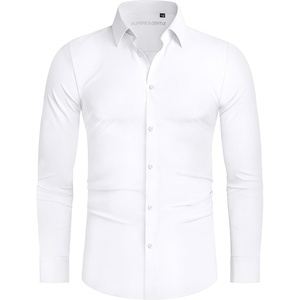 image:imageAlimens amp Gentle Stretch Mens Dress Shirts Slim Fit Long Sleeve Casual Skinny Muscle Fit Wrinkle Free Button Down ShirtWhite
