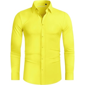 image:imageAlimens amp Gentle Stretch Mens Dress Shirts Slim Fit Long Sleeve Casual Skinny Muscle Fit Wrinkle Free Button Down ShirtYellow