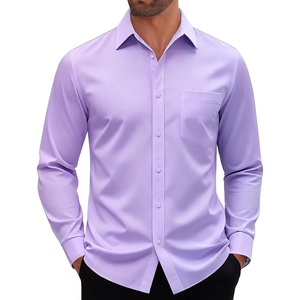 image:imageMens Dress Shirt Long Sleeve Wrinkle Free Stretch Button Down Shirt  Business Casual Solid Top with Pocket Breathable AntiShrink Regular Fit AllSeason Wear Wedding Work Daily Date VacationLavender Purple