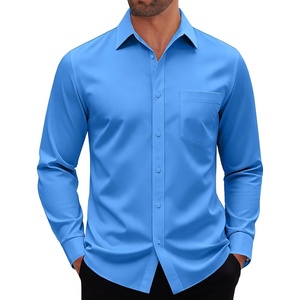 image:imageMens Dress Shirt Long Sleeve Wrinkle Free Stretch Button Down Shirt  Business Casual Solid Top with Pocket Breathable AntiShrink Regular Fit AllSeason Wear Wedding Work Daily Date VacationClassic Blue