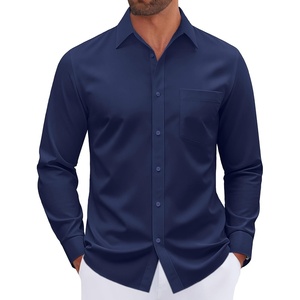 image:imageMens Dress Shirt Long Sleeve Wrinkle Free Stretch Button Down Shirt  Business Casual Solid Top with Pocket Breathable AntiShrink Regular Fit AllSeason Wear Wedding Work Daily Date VacationNavy Blue
