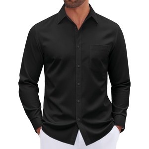 image:imageMens Dress Shirt Long Sleeve Wrinkle Free Stretch Button Down Shirt  Business Casual Solid Top with Pocket Breathable AntiShrink Regular Fit AllSeason Wear Wedding Work Daily Date VacationBlack