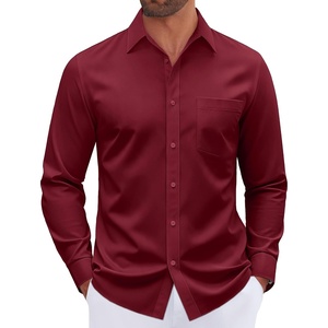 image:imageMens Dress Shirt Long Sleeve Wrinkle Free Stretch Button Down Shirt  Business Casual Solid Top with Pocket Breathable AntiShrink Regular Fit AllSeason Wear Wedding Work Daily Date VacationBurgundy