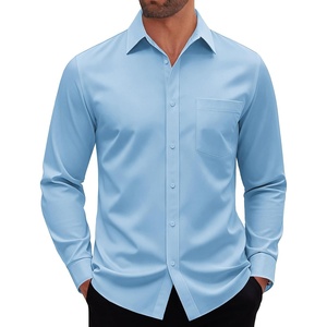 image:imageMens Dress Shirt Long Sleeve Wrinkle Free Stretch Button Down Shirt  Business Casual Solid Top with Pocket Breathable AntiShrink Regular Fit AllSeason Wear Wedding Work Daily Date VacationBlue