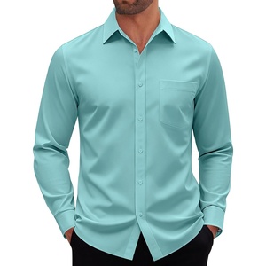 image:imageMens Dress Shirt Long Sleeve Wrinkle Free Stretch Button Down Shirt  Business Casual Solid Top with Pocket Breathable AntiShrink Regular Fit AllSeason Wear Wedding Work Daily Date VacationGrey Green