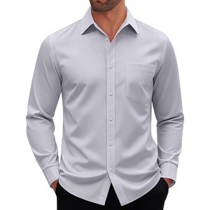 image:imageMens Dress Shirt Long Sleeve Wrinkle Free Stretch Button Down Shirt  Business Casual Solid Top with Pocket Breathable AntiShrink Regular Fit AllSeason Wear Wedding Work Daily Date VacationLight Grey