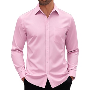 image:imageMens Dress Shirt Long Sleeve Wrinkle Free Stretch Button Down Shirt  Business Casual Solid Top with Pocket Breathable AntiShrink Regular Fit AllSeason Wear Wedding Work Daily Date VacationPink