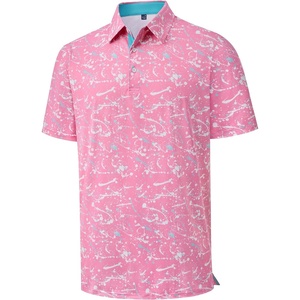 image:imageMens Polo Shirts Dry Fit Breathable Printed Golf Shirt Summer  Dry Fit Stretch Moisture Wicking Upf Lightweight Pattern Casual Business Tennis Sport Beach Holiday Party GiftPink Color