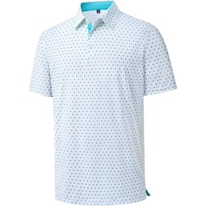 image:imageMens Polo Shirts Dry Fit Breathable Printed Golf Shirt Summer  Dry Fit Stretch Moisture Wicking Upf Lightweight Pattern Casual Business Tennis Sport Beach Holiday Party GiftWhite Teal Dots