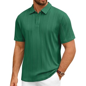 image:imageMens Polo Shirts Short Sleeve Knit Stretch Lightweight Casual Summer Shirt  Breathable Wrinkle Free No Shrinkage No Deformation Knit Pleated Textured Design Regular Fit Vacation Wedding BusinessGreen