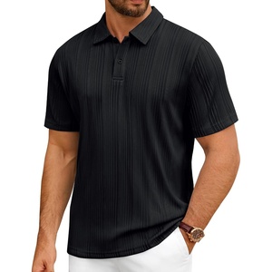 image:imageMens Polo Shirts Short Sleeve Knit Stretch Lightweight Casual Summer Shirt  Breathable Wrinkle Free No Shrinkage No Deformation Knit Pleated Textured Design Regular Fit Vacation Wedding BusinessBlack