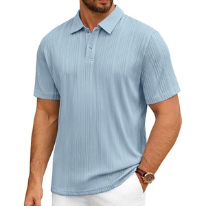 image:imageMens Polo Shirts Short Sleeve Knit Stretch Lightweight Casual Summer Shirt  Breathable Wrinkle Free No Shrinkage No Deformation Knit Pleated Textured Design Regular Fit Vacation Wedding BusinessBlue
