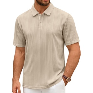 image:imageMens Polo Shirts Short Sleeve Knit Stretch Lightweight Casual Summer Shirt  Breathable Wrinkle Free No Shrinkage No Deformation Knit Pleated Textured Design Regular Fit Vacation Wedding BusinessTan