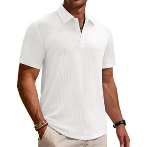 image:imageMens Polo Shirts Short Sleeve Textured Knit Casual Stretchy Golf Shirts  Casual Summer Beach Vacation Work Office Lightweight Breathable Stretchy Soft To Easy Care Spread Collar Regular FitWhite
