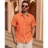 image:imageAlimens amp Gentle Mens Cotton Linen Short Sleeve Shirts Casual Solid Button Down Shirt Beach Summer Vacation Tops Orange M