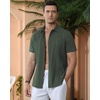 image:imageAlimens amp Gentle Mens Cuban Guayabera Shirts Cotton Linen Short Sleeve Button Down Shirts Casual Summer Beach Camp ShirtArmy Green