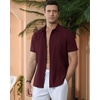 image:imageAlimens amp Gentle Mens Cuban Guayabera Shirts Cotton Linen Short Sleeve Button Down Shirts Casual Summer Beach Camp ShirtBurgundy