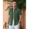 image:imageAlimens amp Gentle Mens Cuban Guayabera Shirts Cotton Linen Short Sleeve Button Down Shirts Casual Summer Beach Camp ShirtDark Green
