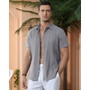 image:imageAlimens amp Gentle Mens Cuban Guayabera Shirts Cotton Linen Short Sleeve Button Down Shirts Casual Summer Beach Camp ShirtDark Grey