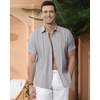 image:imageAlimens amp Gentle Mens Cuban Guayabera Shirts Cotton Linen Short Sleeve Button Down Shirts Casual Summer Beach Camp ShirtGrey