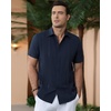 image:imageAlimens amp Gentle Mens Cuban Guayabera Shirts Cotton Linen Short Sleeve Button Down Shirts Casual Summer Beach Camp ShirtNavy Blue
