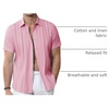 image:imageAlimens amp Gentle Mens Cuban Guayabera Shirts Cotton Linen Short Sleeve Button Down Shirts Casual Summer Beach Camp ShirtPale Pink