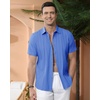 image:imageAlimens amp Gentle Mens Cuban Guayabera Shirts Cotton Linen Short Sleeve Button Down Shirts Casual Summer Beach Camp ShirtRoyal Blue
