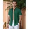 image:imageAlimens amp Gentle Mens Cuban Guayabera Shirts Cotton Linen Short Sleeve Button Down Shirts Casual Summer Beach Camp ShirtTeal Green