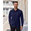 image:imageAlimens amp Gentle Mens Dress Shirts Stretch Solid Wrinkle Free Button Down Shirt Business Wedding Casual Button Up ShirtNavy Blue