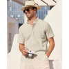 image:imageAlimens amp Gentle Mens Linen Shirt Short Sleeve Casual Cotton Button Down Shirts Collared Summer ShirtsKhaki