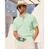 image:imageAlimens amp Gentle Mens Linen Shirt Short Sleeve Casual Cotton Button Down Shirts Collared Summer ShirtsLight Green