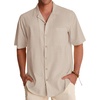 image:imageAlimens amp Gentle Mens Linen Shirts Cotton Hawaiian Shirts Short Sleeve Button Down Shirts Casual Summer Beach TopsBeige