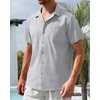 image:imageAlimens amp Gentle Mens Linen Shirts Cotton Hawaiian Shirts Short Sleeve Button Down Shirts Casual Summer Beach TopsLight Grey