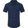 image:imageAlimens amp Gentle Mens Linen Shirts Cotton Hawaiian Shirts Short Sleeve Button Down Shirts Casual Summer Beach TopsNavy Blue